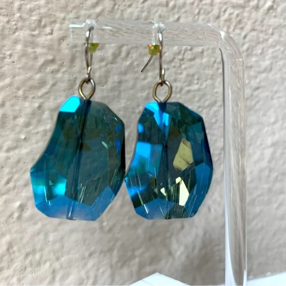 Ocean Blue Crystal Dangle Earrings - Picture 2 of 6